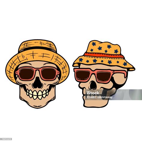 Illustration Of Skull In Sunglasses And Straw Hat Summer Theme Vector Illustration Stock