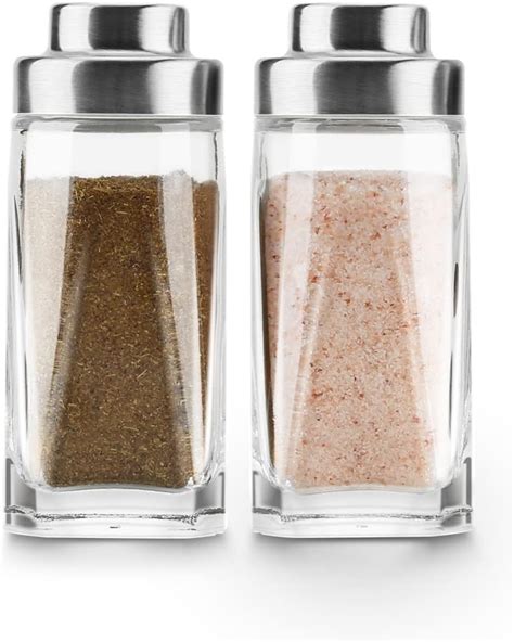 aelga glass salt  pepper shakers set salt shaker  stainless