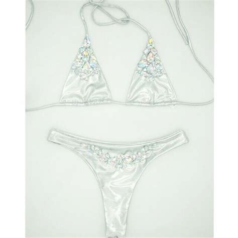 Brazilian Girls Swimwear Diamond Bling Stones Bikini Small Cup Cut