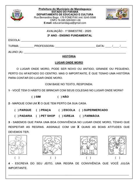 Prova De Historia 2 Ano Fundamental