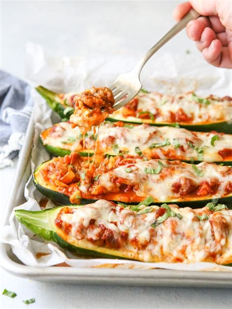 Sausage Stuffed Zucchini Boats Completely Delicious