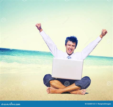 Businessman Working Success Beach Vacation Concept Stock Image - Image