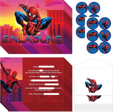 Zoriwn 12 Set Mit Spiderman Einladungskarten Kindergeburtstag Junge