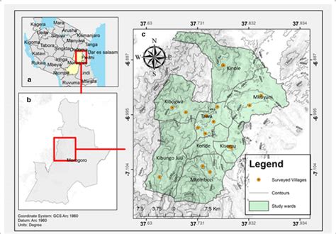 a Map of Tanzania. b Morogoro District. c Wards surveyed in Morogoro ...