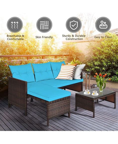 Costway 3pcs Patio Wicker Rattan Sofa Set Outdoor Sectional