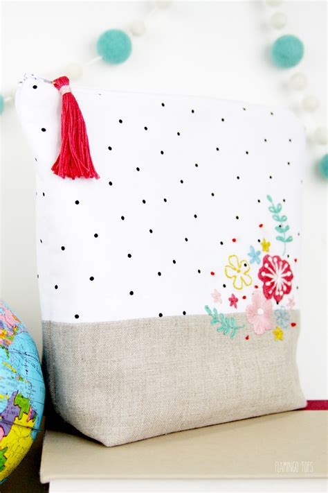 Embroidery On Polkadot Zipper Pouch