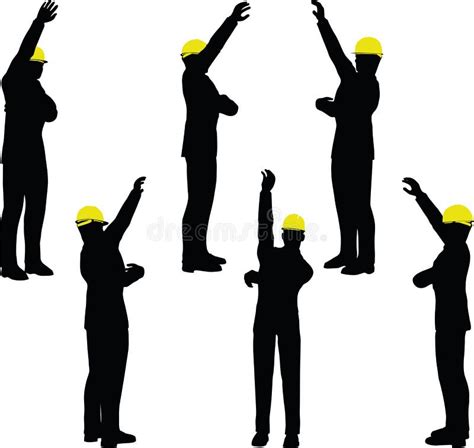 Worker Silhouette With Yellow Protective Headgear Stock Vector