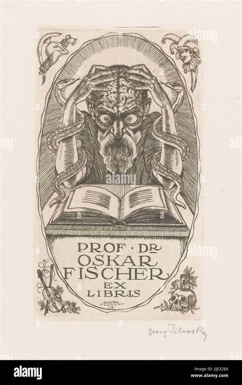 Ex Libris Of Prof Dr Oskar Fischer Oval Showing A Man Reading In