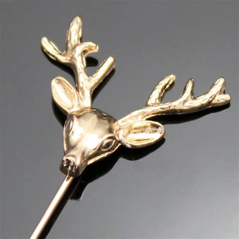 Men Plish Gold Deer Head Horn Elk Antler Stag Lapel Stick Pins Tie Hat