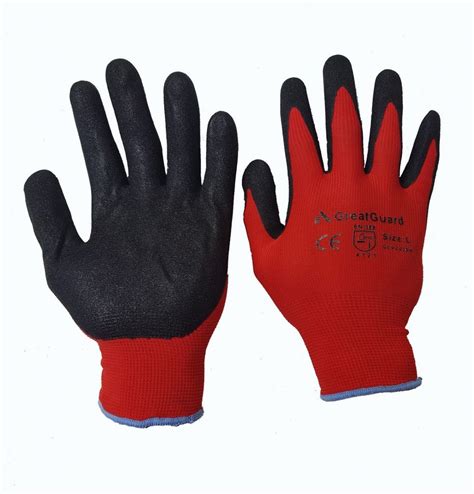 Red Sandy Nitrile Safety Gloves Mechanical Sandy Work Gloves Pairs