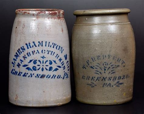 Lot Of Two Greensboro Pa Stoneware Canning Jars By Reppert And James