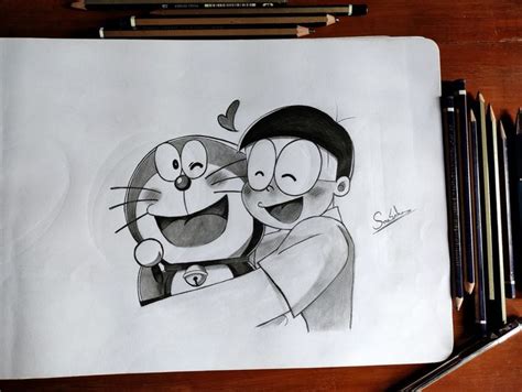 Doraemon & Nobita Pencil Sketch ️ | Pencil drawing images, Cute drawings, Pencil sketch images