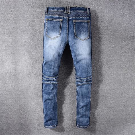 Sokotoo Mannen Vlag Lijnen Patchwork Biker Jeans V Grandado