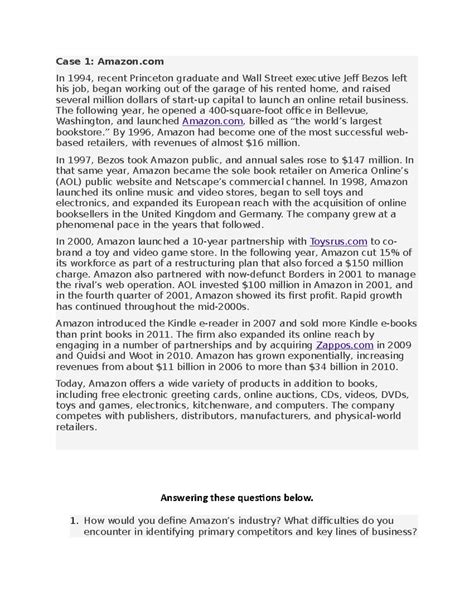 Case Analysis 1 - for learning purpose - Case 1: Amazon In 1994, recent