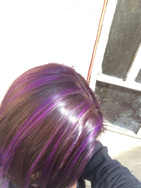 Violet And Purple Hair Purple Streak In Brown Hair Purple Hair Streaks