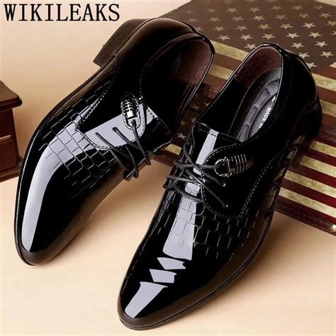 Patent Leather Black Oxford Shoes For Men Crocodile Skin Shoes Men Wedding Shoes Formal Mens