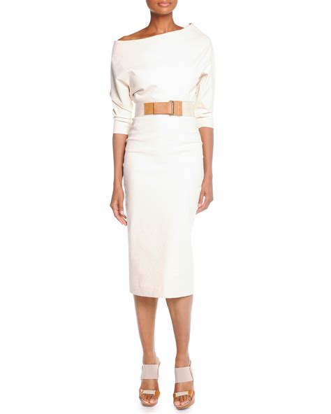 Donna Karan Belted Elbow Sleeve Midi Dress