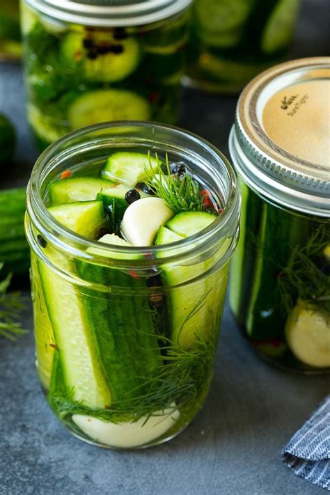 A Jar Of Refrigerator Pickles With Cucumber Spears Garlic And Dill