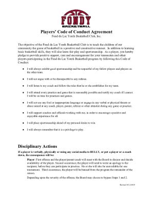 Fillable Online Players Code Of Conduct Agreement Fax Email Print