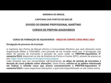 Capitania Dos Portos De Maca Convoca Para A Realiza O De Inscri O