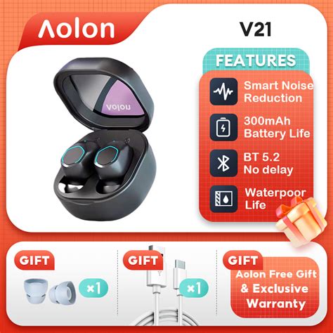 Aolon V21 Tws Bluetooth Earphones Stereo Wireless Noise Reduction Long