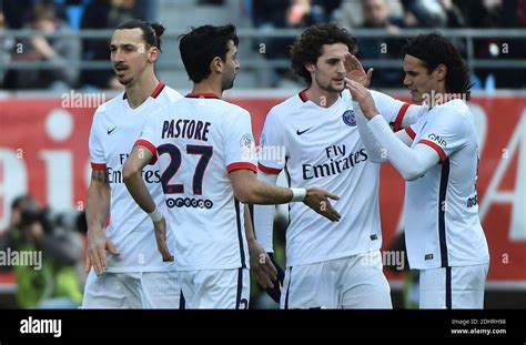 PSGs Zlatan Ibrahimovic Javier Pastore Adrien Rabiot And Edinson