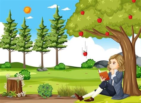 Free Vector Isaac Newton Sitting Under Apple Tree In Vector