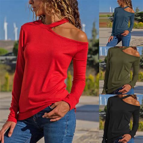 Feminino Casual Sólido Manga Longa Fora Do Ombro Blusa Topos Halter