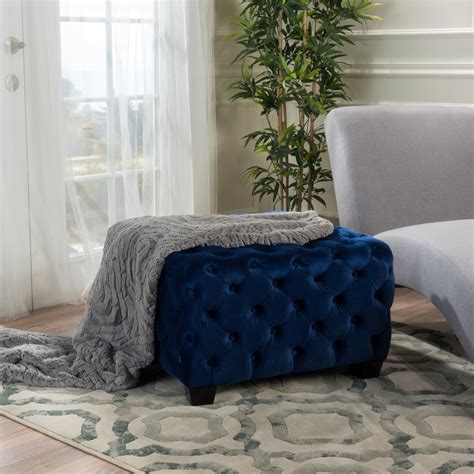 Noble House Conley Velvet Ottoman Coffee Table Navy Blue