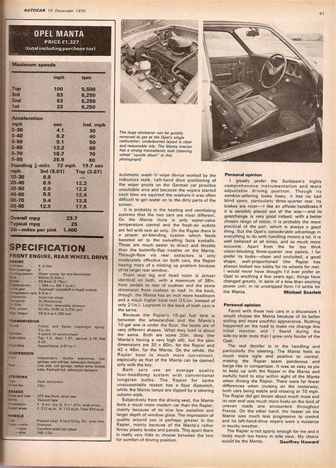 Sunbeam Rapier Vs Opel Manta 1600 Road Test 1970 5 Flickr