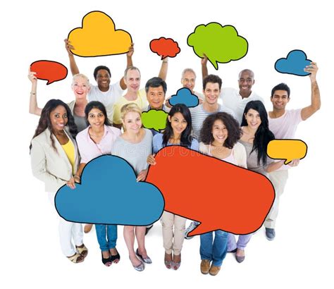 Multiethnic Group Of People With Speech Bubbles Stock Photo Image Of