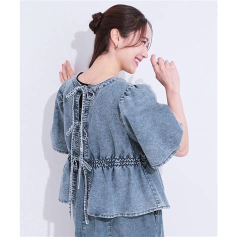 キューティーブロンド Cutie Blonde 前後 WAYライトオンスデニム ペプラムリボントップス ブルー ファッション通販 MAGASEEK マガシーク