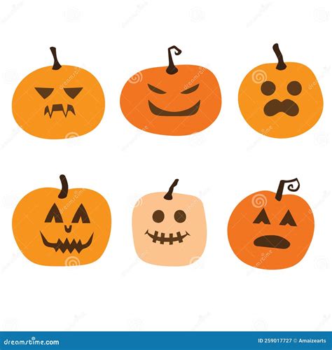 Set Of Isolated Funny Scary Jack O` Lantern Pumpkin Faces For Halloween