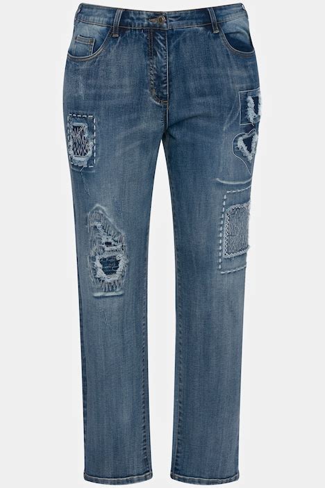 Boyfriend Jeans Con Effetto Sdrucito Ricami E Cuori Jeans Pantaloni