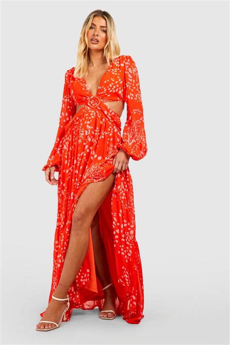 Womens Printed Cut Out Maxi Dress Boohoo Uk