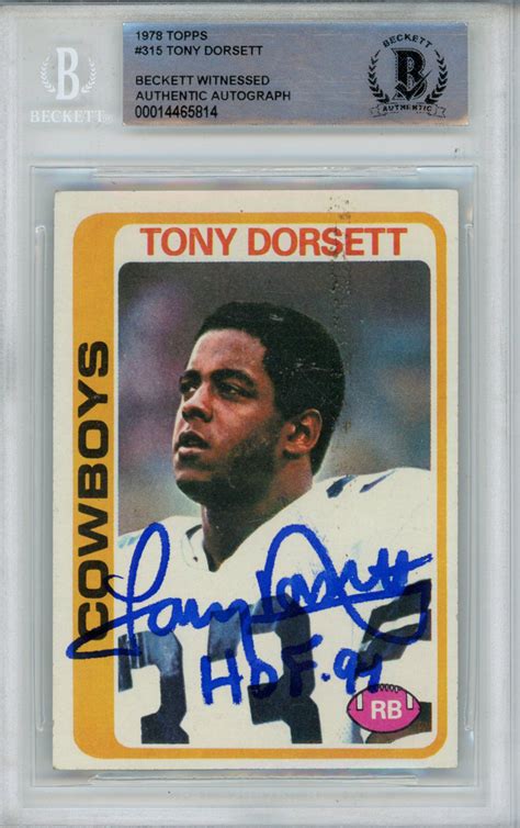 Tony Dorsett Autographed 1978 Topps 315 Rookie Card HOF Beckett Slab