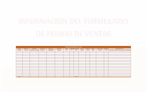 Plantilla De Excel Información Del Formulario De Pedido De Ventas Y