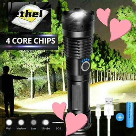 Ethel1 ไฟฉายแบบชาร จไฟได LED Telescopic Zoom High Power ไฟฉาย