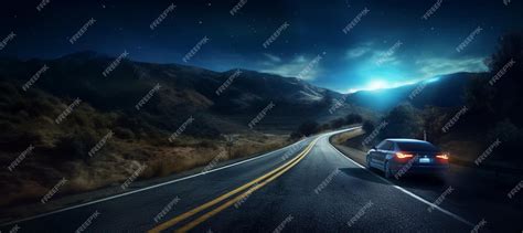 Premium Photo | Car driving on road at night