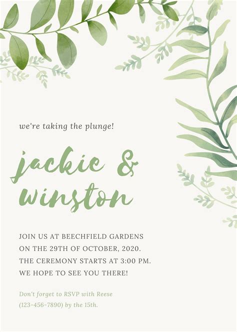 Green Watercolor Rustic Floral Wedding Invitation Templates By Canva