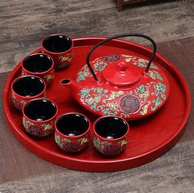 Chinese traditional red ceramic tea set suit creative wedding supplies ...