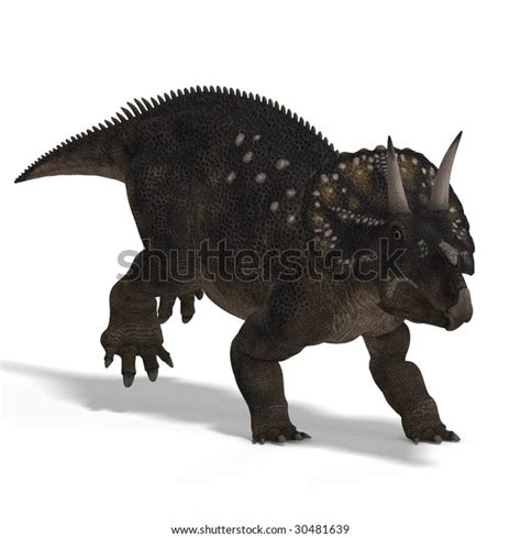 Dinosaur Diceratops Clipping Path Over White Stock Illustration