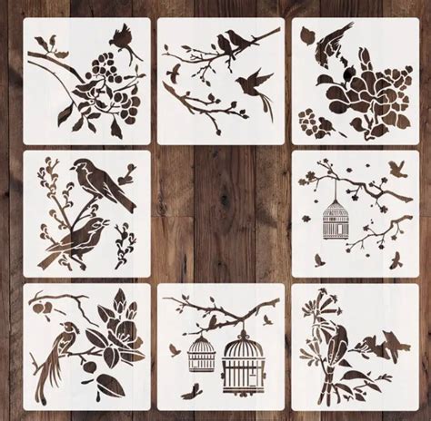 Bird Stencil Set for Painting Birds, Bird Cages Stencil for Painting on ...