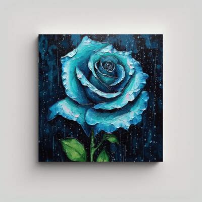 Cuadro Decorativo De Rosa Azul Con Gotas De Agua DecoCuadros