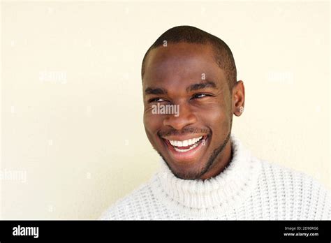 Close Up Horizontal Portrait Of Handsome African American Man Laughing