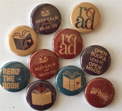 Book And Reading Set Of 10 Buttons Choose 1 125 Or 15 Pin Flat