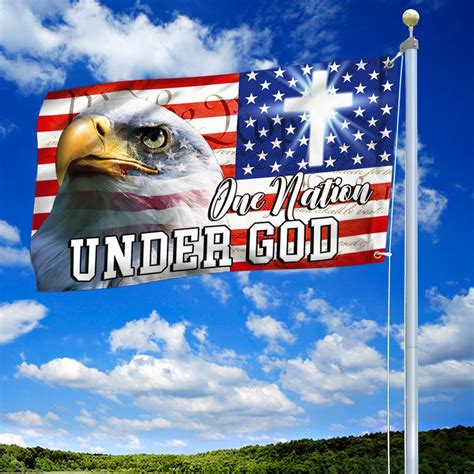 One Nation Under God Christian Cross American Eagle Grommet Flag