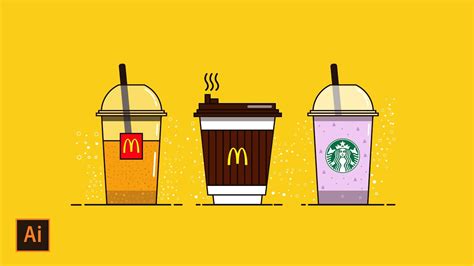 6 Speedart Illustrator Illustration Of Mcdonalds Drinks And Starbucks Using Adobe