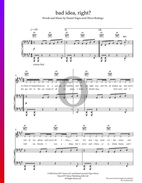 Bad Idea Right Olivia Rodrigo Piano Sheet Music Oktav