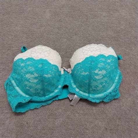 Victorias Secret Dream Angels Womens Size 34d Teal White Lace Lined